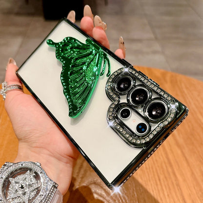 Plating glitter diamond butterfly stand holder transparent shockproof case samsung - product image