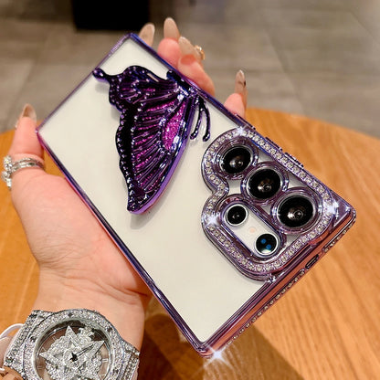 Plating glitter diamond butterfly stand holder transparent shockproof case samsung - product image