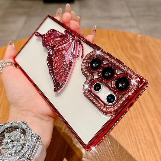 Plating glitter diamond butterfly stand holder transparent shockproof case samsung - product image