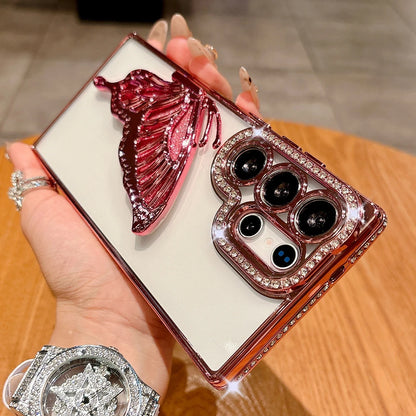 Plating glitter diamond butterfly stand holder transparent shockproof case samsung - product image