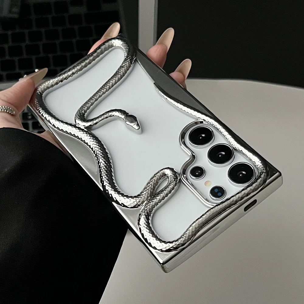 Plating hollow 3d snake pattern shockproof phone case samsung - product image