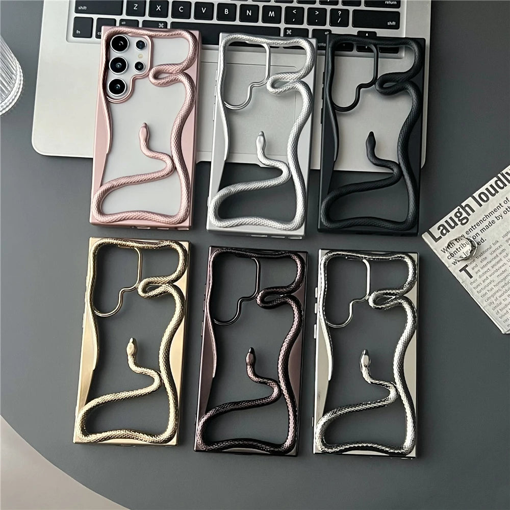 Plating hollow 3d snake pattern shockproof phone case samsung - product image