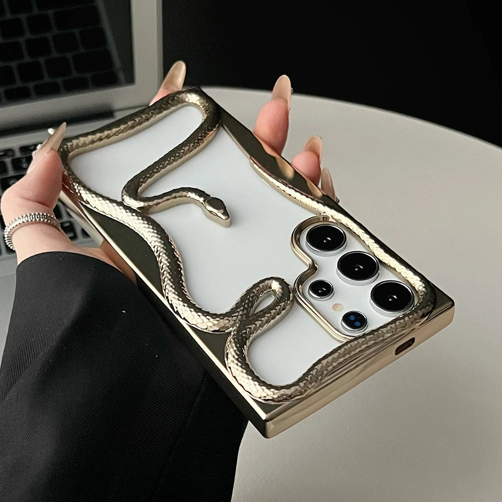 Plating hollow 3d snake pattern shockproof phone case samsung - product image