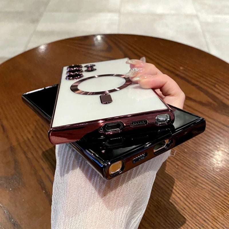 Plating magnetic clear wireless charging lens protection case - product image