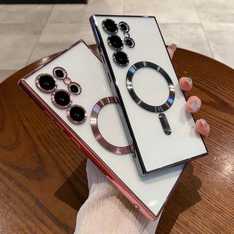 Plating magnetic clear wireless charging lens protection case - product image