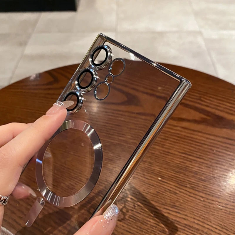 Plating magnetic clear wireless charging lens protection case - product image