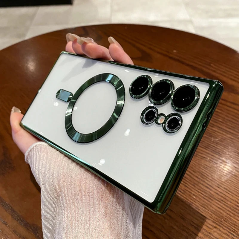 Plating magnetic clear wireless charging lens protection case - product image