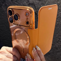 Plating Magnetic Slot Card Leather Wallet Case