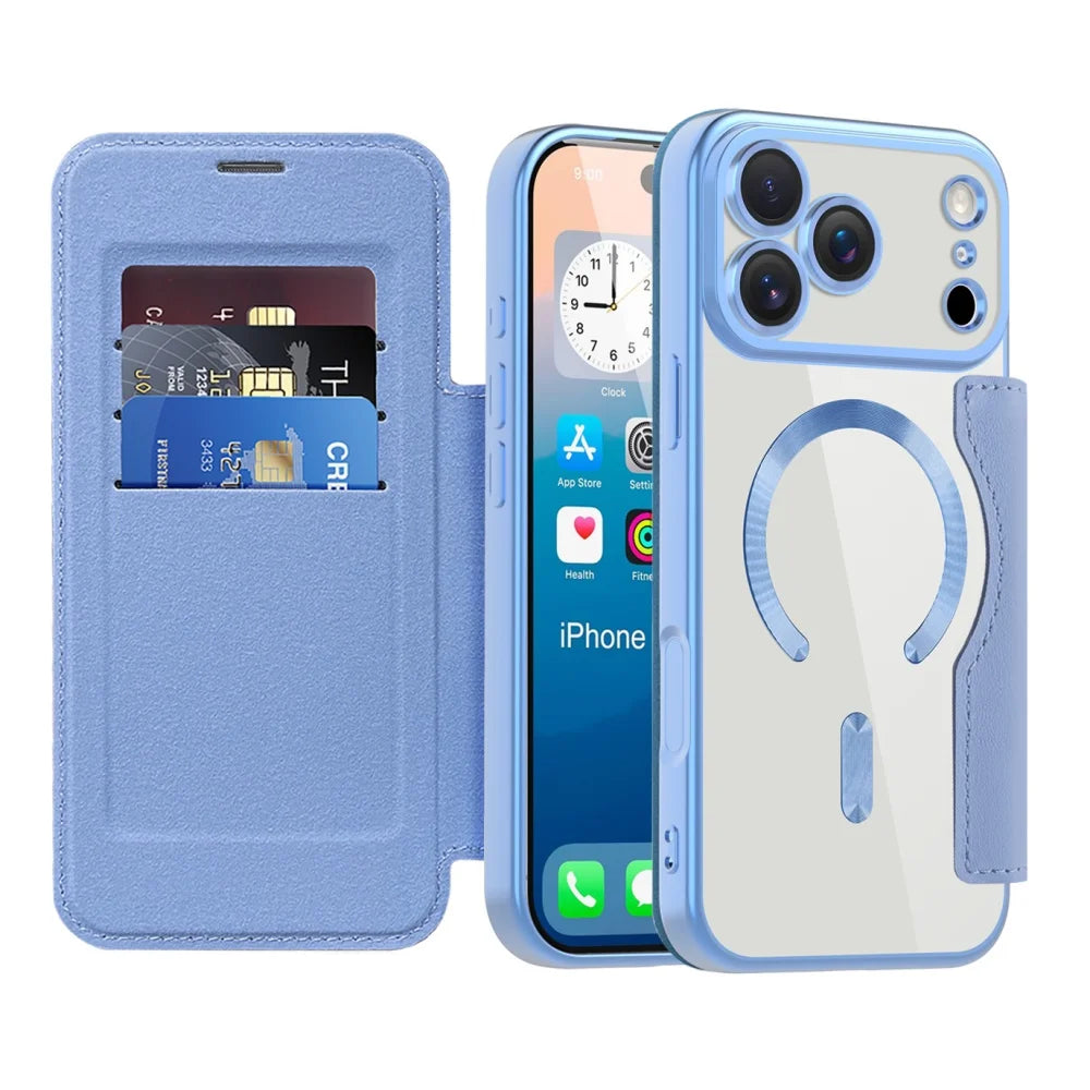 Plating magnetic slot card leather wallet case - product image