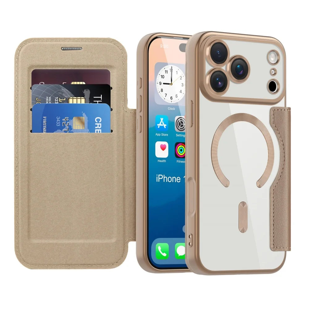 Plating magnetic slot card leather wallet case - product image