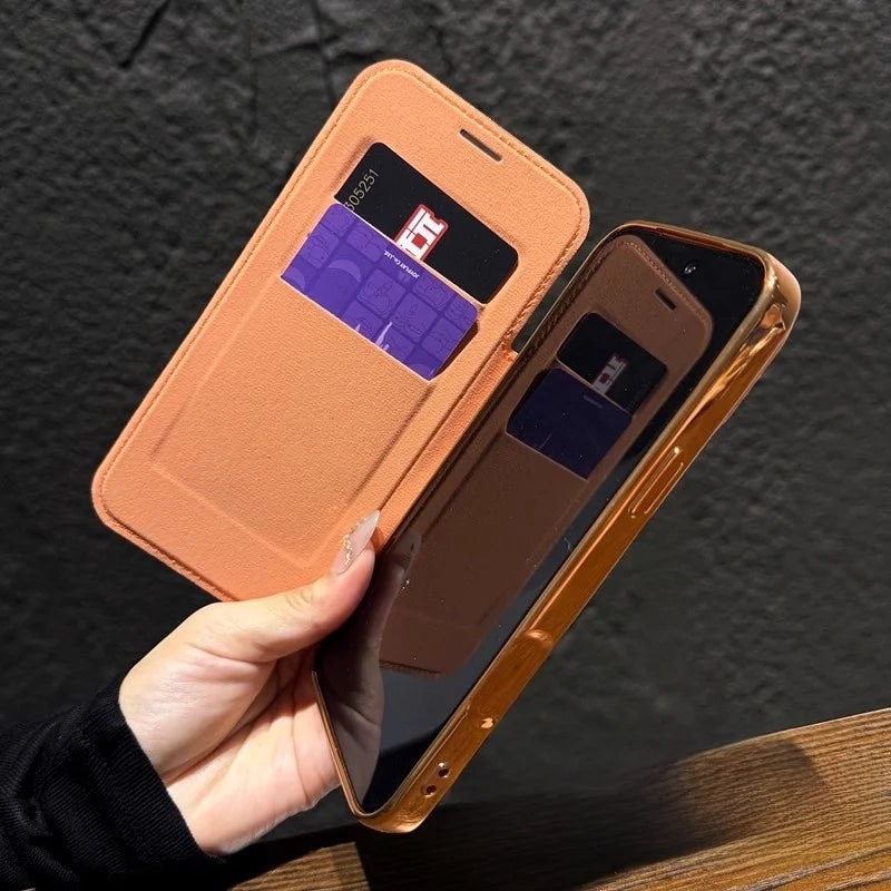 Plating magnetic slot card leather wallet case - product image