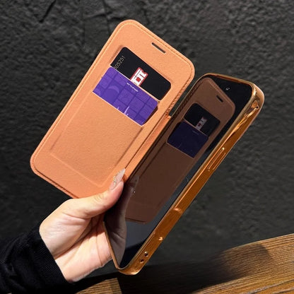 Plating magnetic slot card leather wallet case - product image