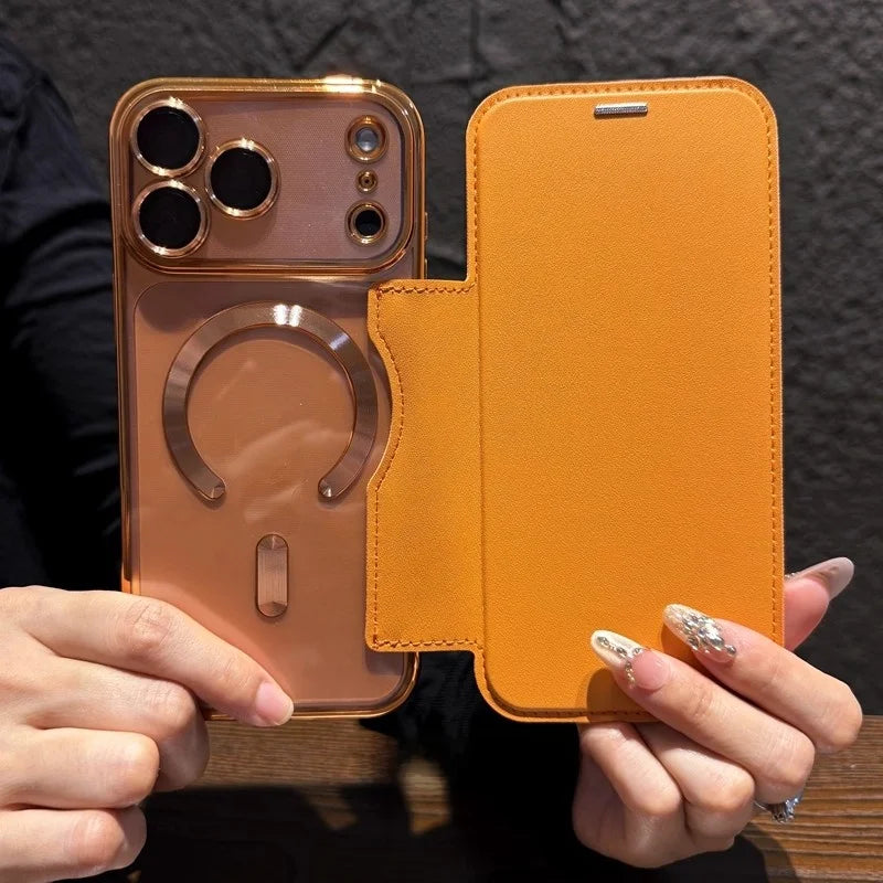 Plating magnetic slot card leather wallet case - product image