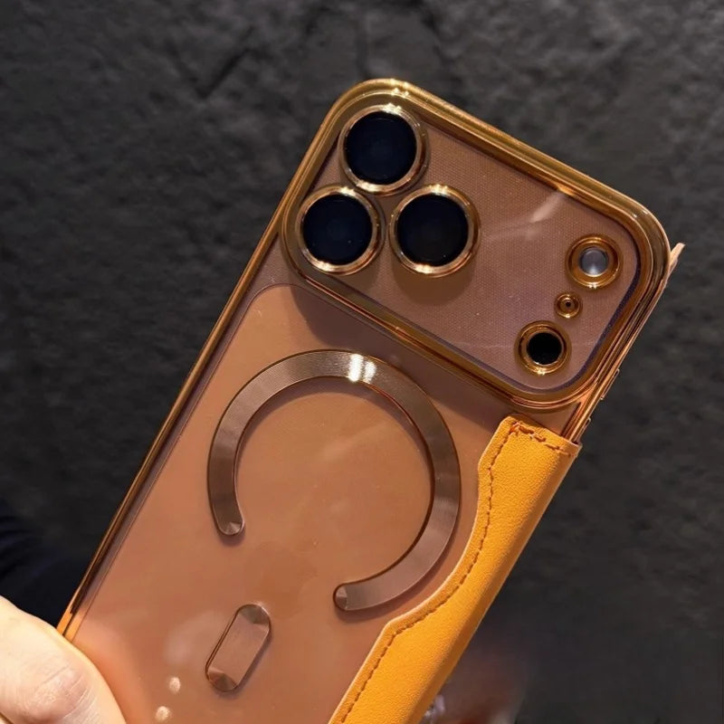 Plating magnetic slot card leather wallet case - product image