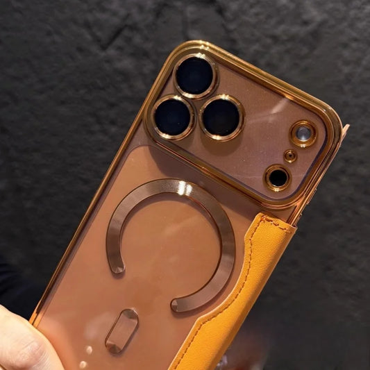 Plating magnetic slot card leather wallet case - product image