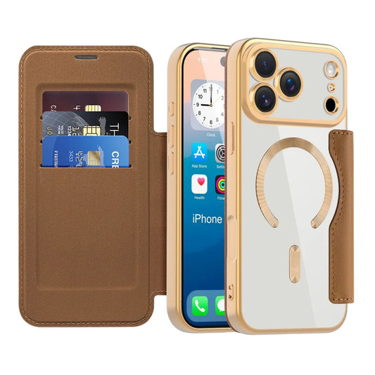Plating magnetic slot card leather wallet case - product image