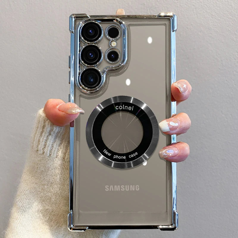Plating magnetic wireless charge transparent lens protection case samsung - product image