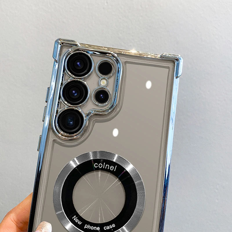 Plating magnetic wireless charge transparent lens protection case samsung - product image
