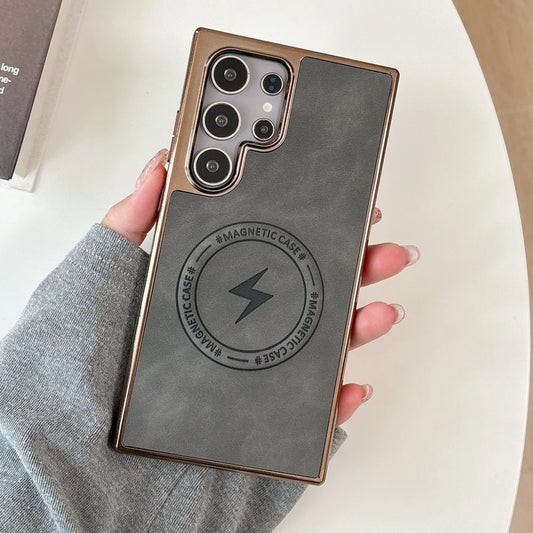 Plating matte leather magnetic wireless charging shockproof bumper case samsung - product image