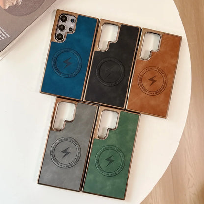 Plating matte leather magnetic wireless charging shockproof bumper case samsung - product image