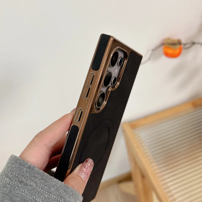 Plating matte leather magnetic wireless charging shockproof bumper case samsung - product image