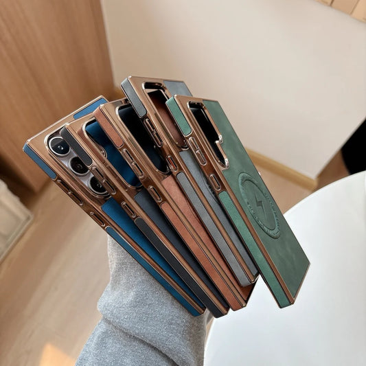 Plating matte leather magnetic wireless charging shockproof bumper case samsung - product image