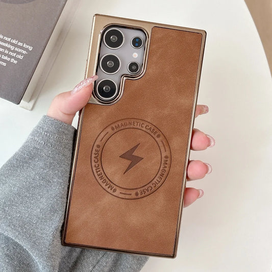 Plating matte leather magnetic wireless charging shockproof bumper case samsung - product image