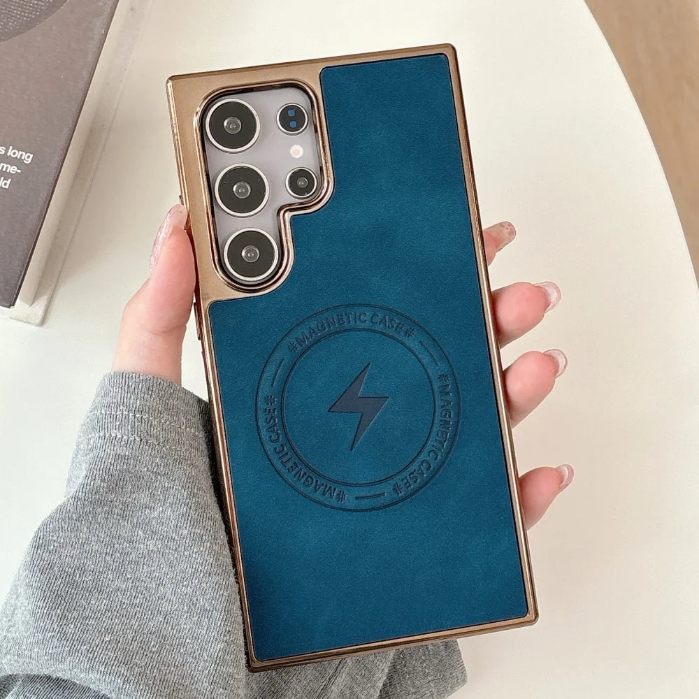 Plating matte leather magnetic wireless charging shockproof bumper case samsung - product image