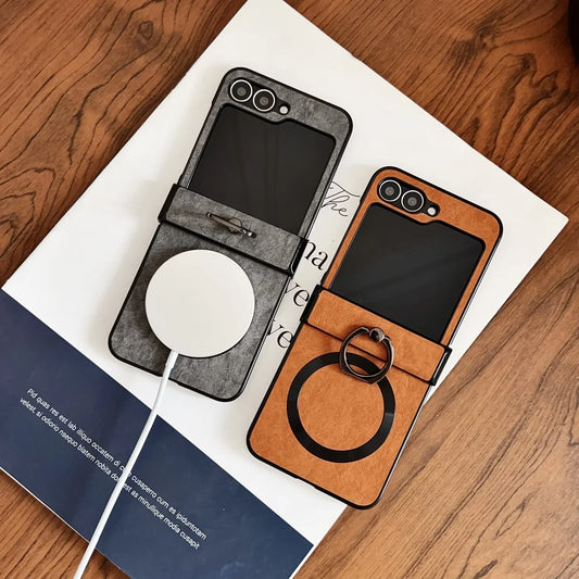 Ring stand holder leather magnetic case - product image