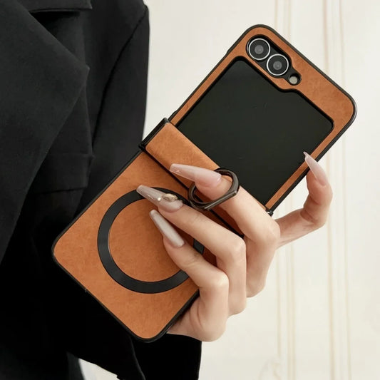 Ring stand holder leather magnetic case - product image
