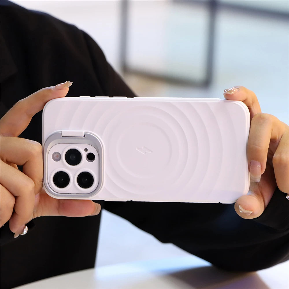 Ripple pattern magnetic lens stand camera protection case - product image