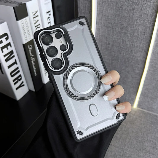 Rugged armor magnetic wireless charging lens stand case - product image