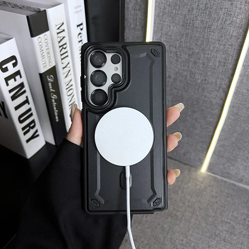 Rugged armor magnetic wireless charging lens stand case - product image