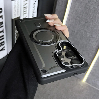 Rugged armor magnetic wireless charging lens stand case - product image