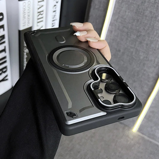 Rugged armor magnetic wireless charging lens stand case - product image