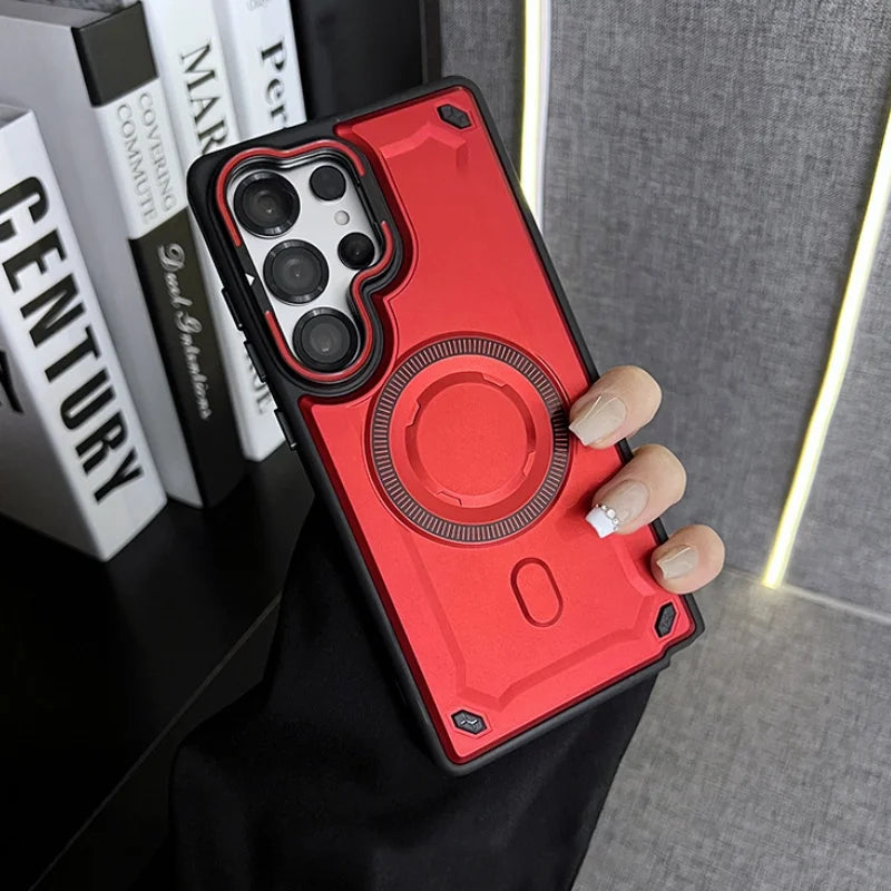 Rugged armor magnetic wireless charging lens stand case - product image