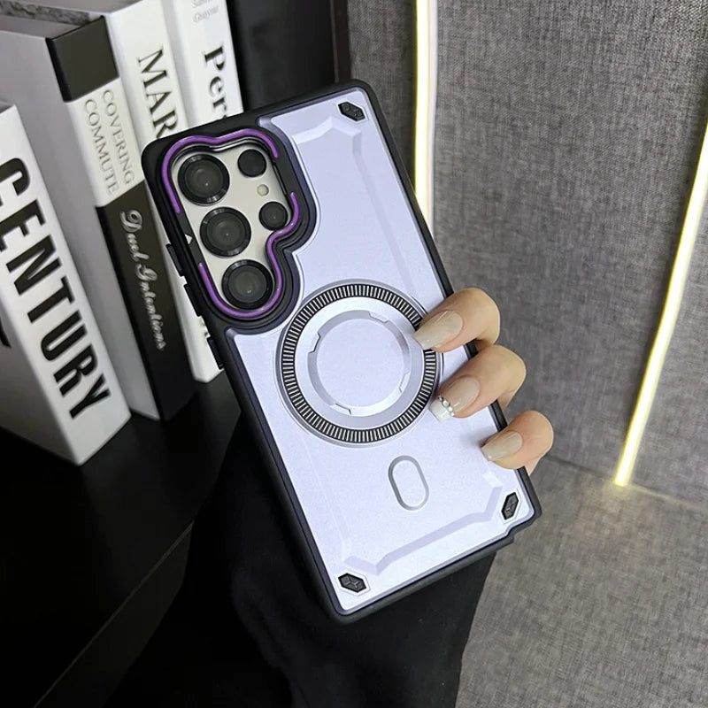 Rugged armor magnetic wireless charging lens stand case - product image