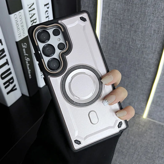 Rugged armor magnetic wireless charging lens stand case - product image