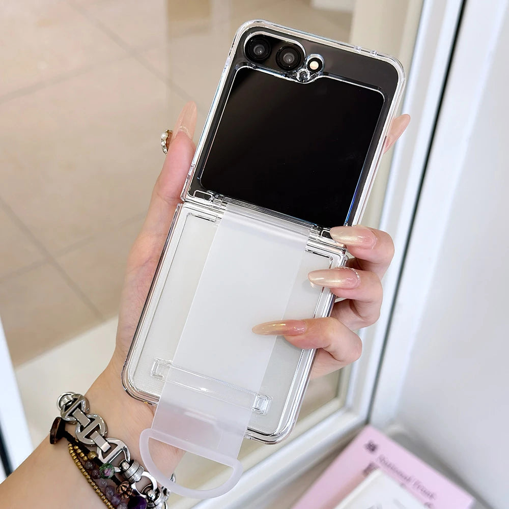 Silicone soft wrist strap ring holder transparent ultra thin case samsung z flip - product image
