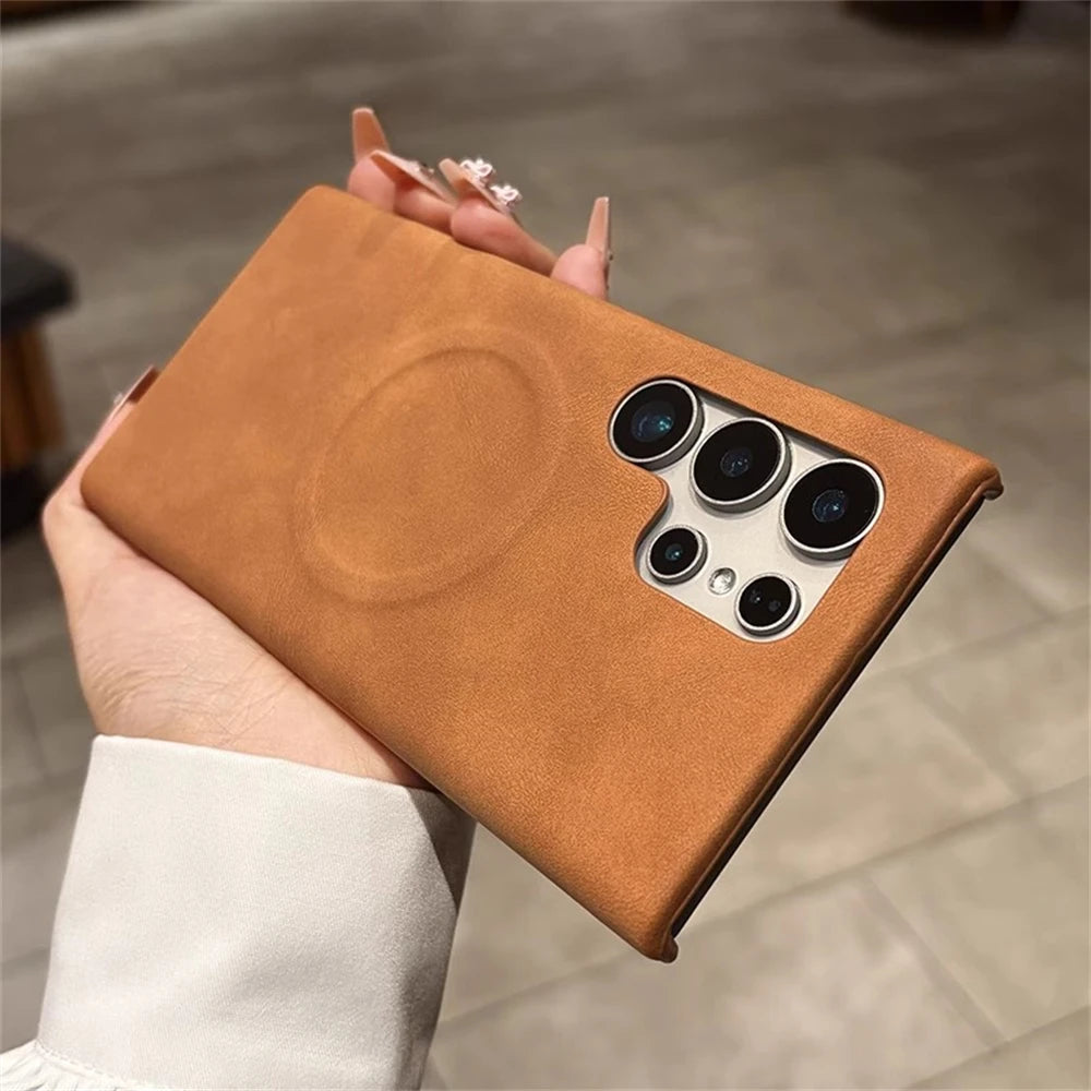 Skin feel sheepskin magnetic wireless charging leather case - product image