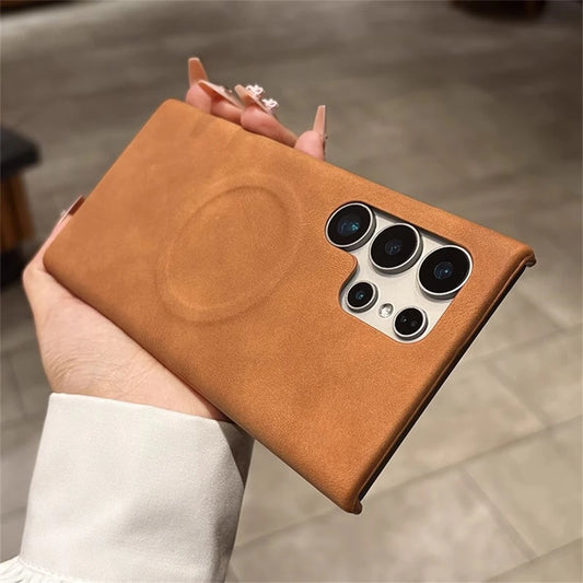 Skin feel sheepskin magnetic wireless charging leather case - product image