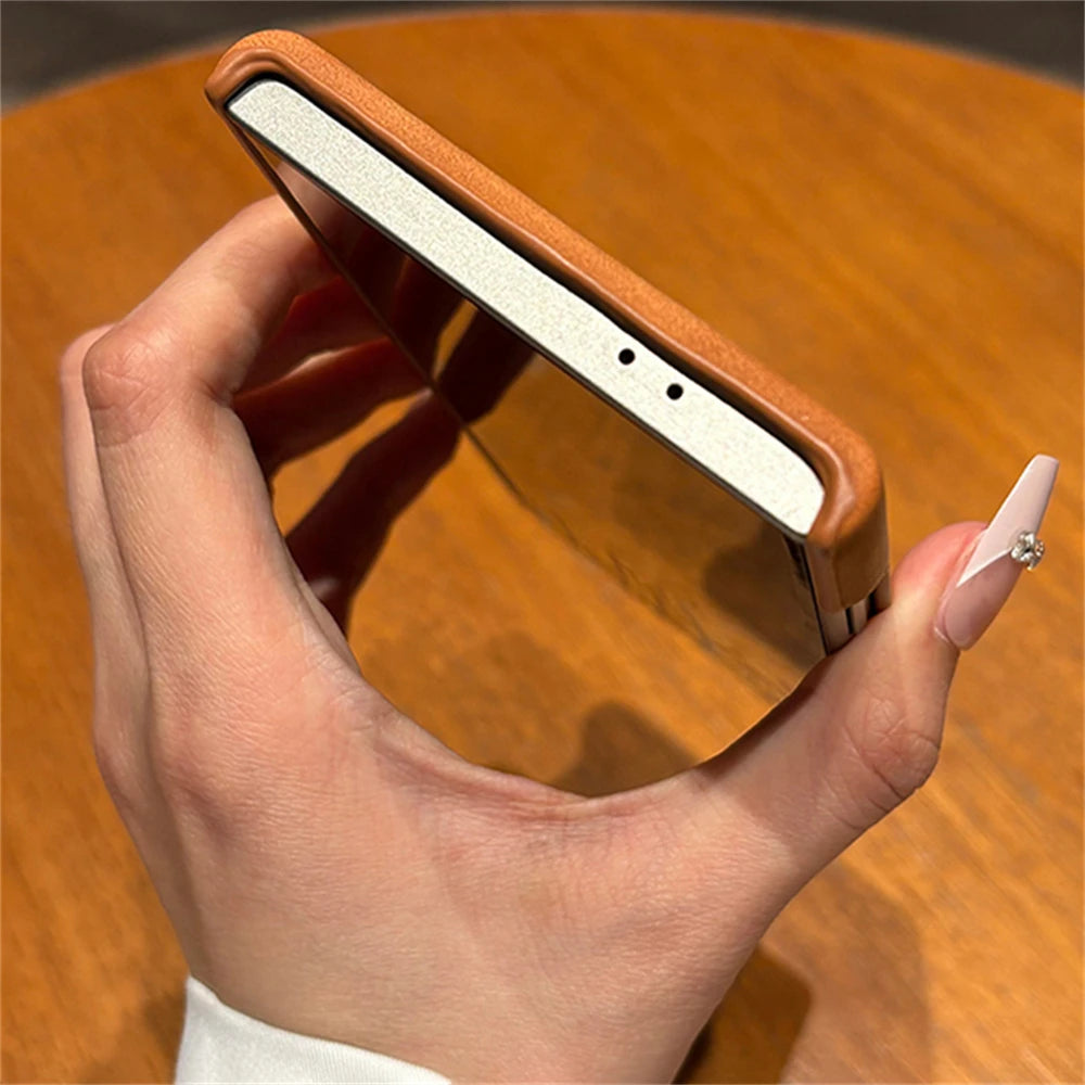 Skin feel sheepskin magnetic wireless charging leather case - product image