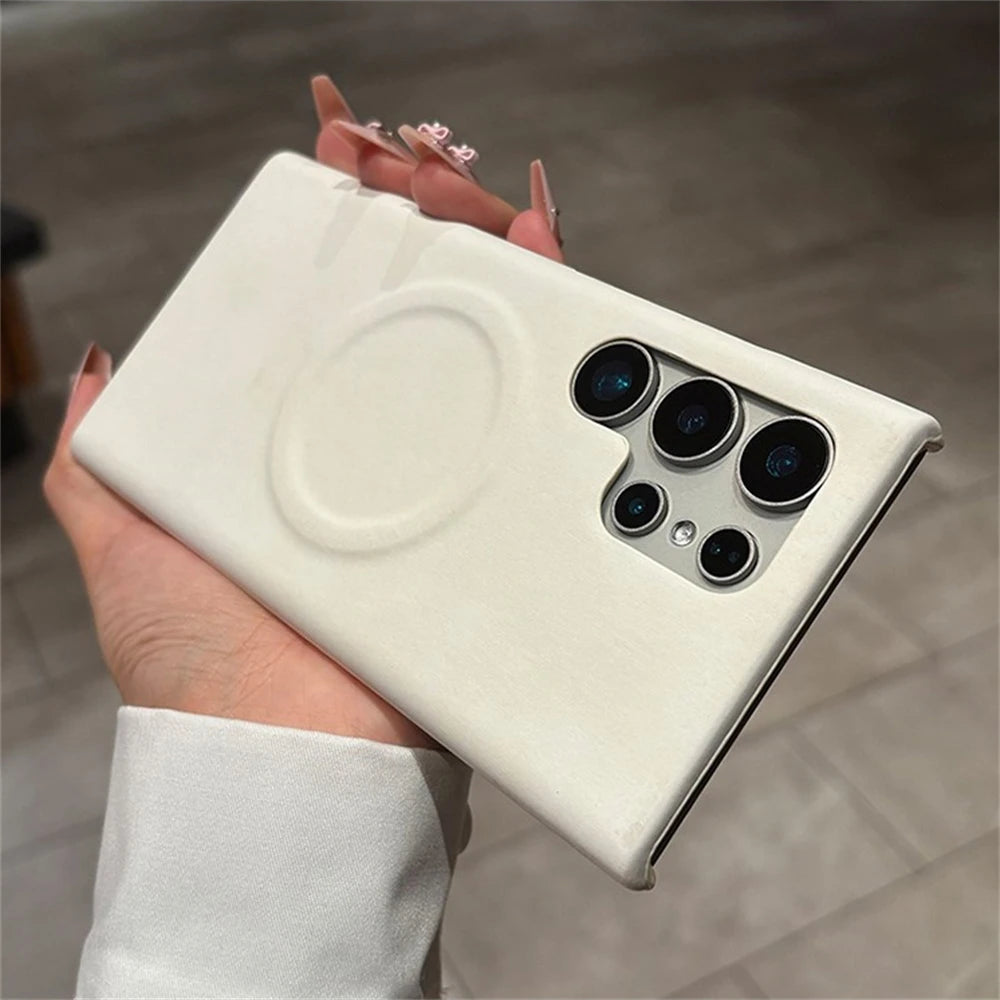 Skin feel sheepskin magnetic wireless charging leather case - product image