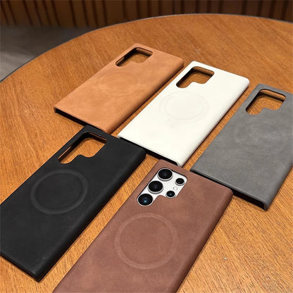 Skin feel sheepskin magnetic wireless charging leather case - product image