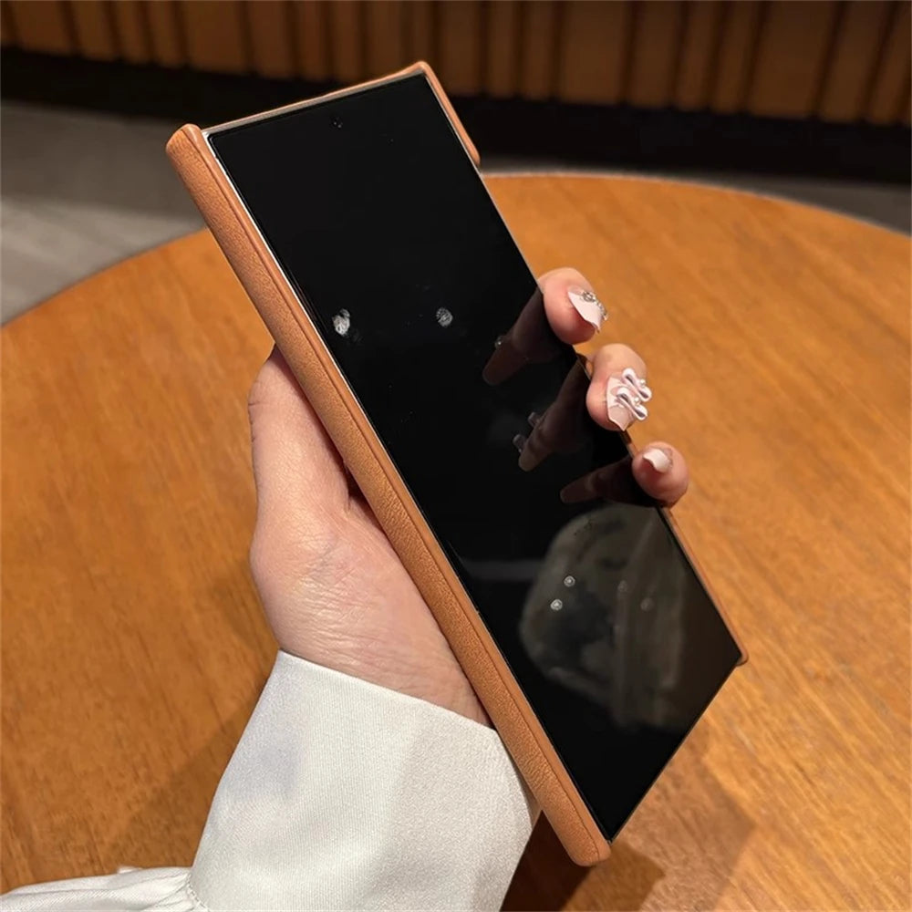 Skin feel sheepskin magnetic wireless charging leather case - product image