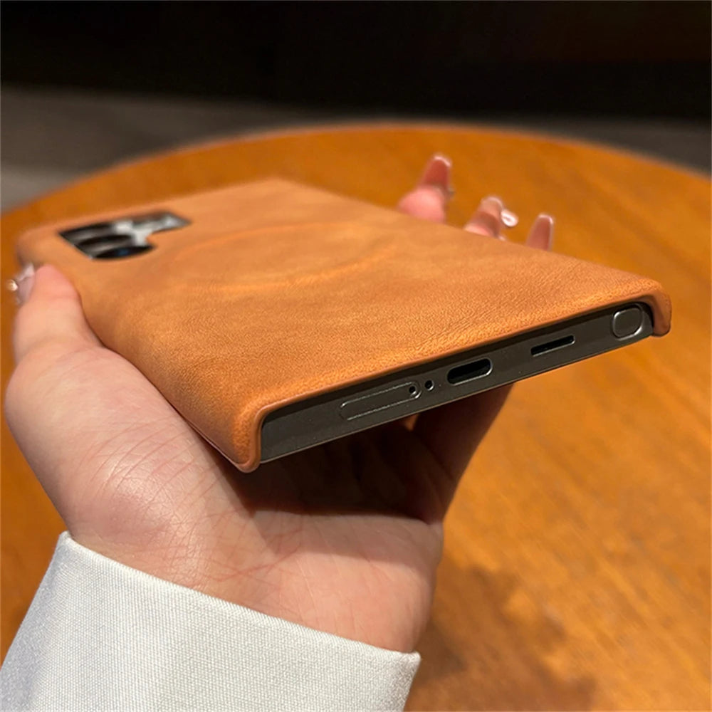 Skin feel sheepskin magnetic wireless charging leather case - product image