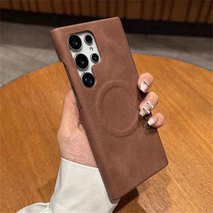 Skin feel sheepskin magnetic wireless charging leather case - product image