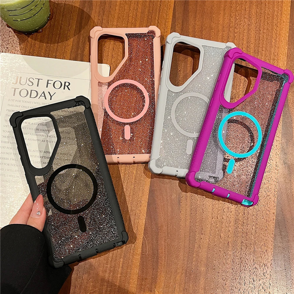 Soft silicone magnetic wireless charging glitter shockproof case - product image