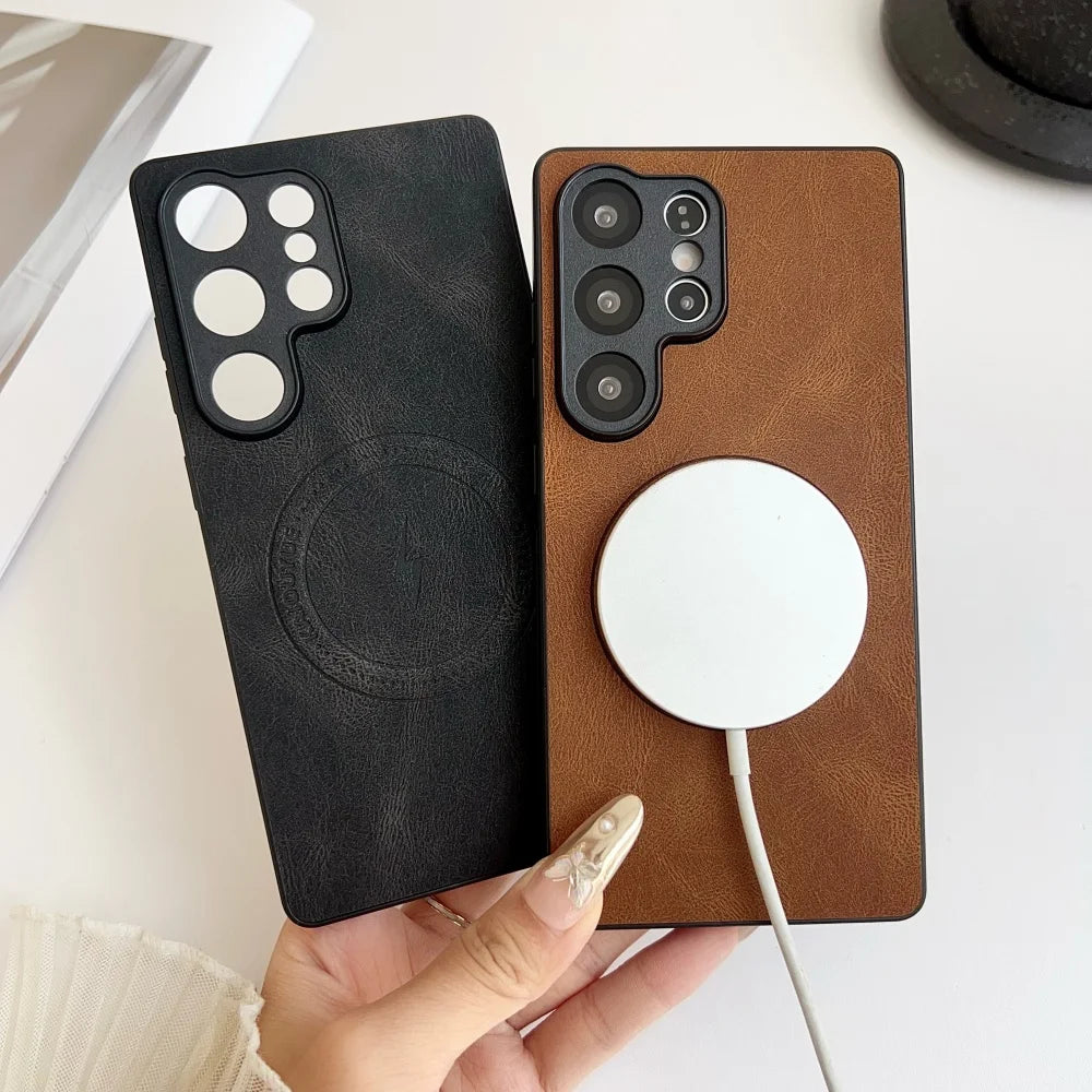 Soft silicone matte leather magnetic phone case samsung - product image