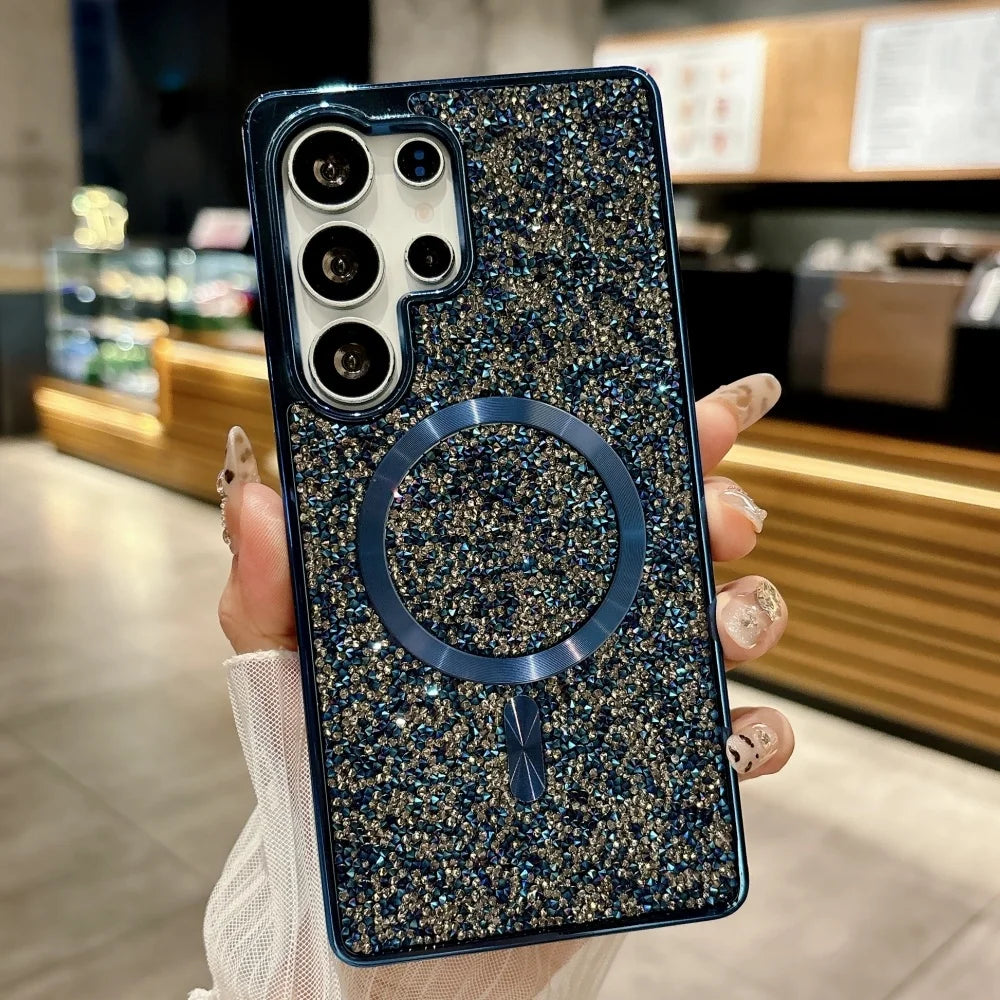Sparkling rhinestones magnetic wireless charging shockproof case samsung - product image
